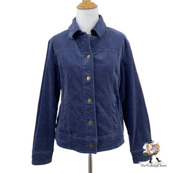 Pendleton Jackets & Blazers - Pendleton Jacket Womens PM Petite Medium Blue Corduroy Stretch Button Up Collar